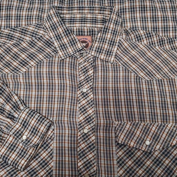 Chute 17 Plaid Western Pearl Snap Buttons Up Long Sleeve Shirt Brown Black Sz XL - Picture 4 of 5